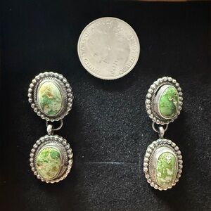 Native Navajo Roger Skeet Sterling Silver Sonoran Gold Turquoise Post Earrings